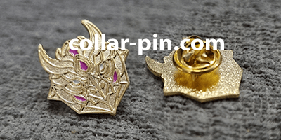 custom shape embossed collar pin supplier malaysia with stones front and back